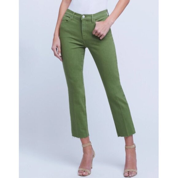 L'AGENCE 'Sada' Cropped Straight Leg Jeans, Cactus Green - Picture 2 of 3